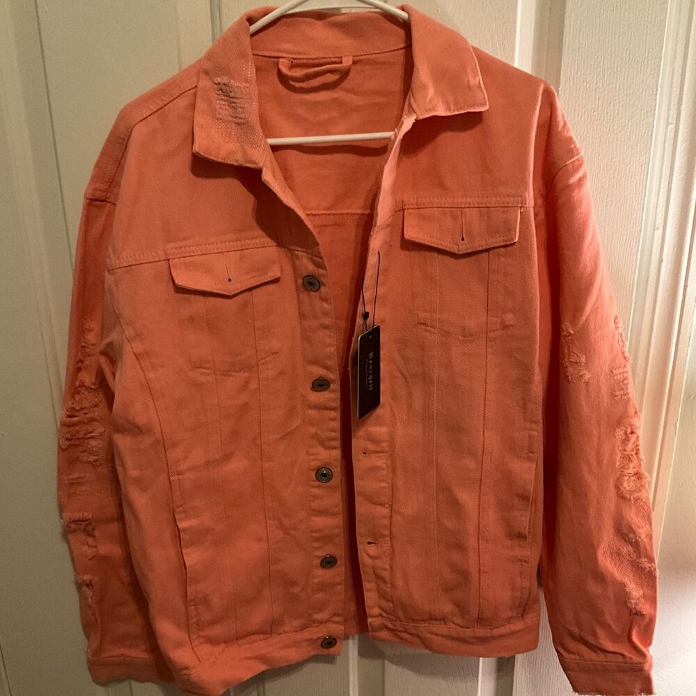 Rexcyril Unisex Distressed Denim Jacket Casual Ripped Holes Button Down Trucker